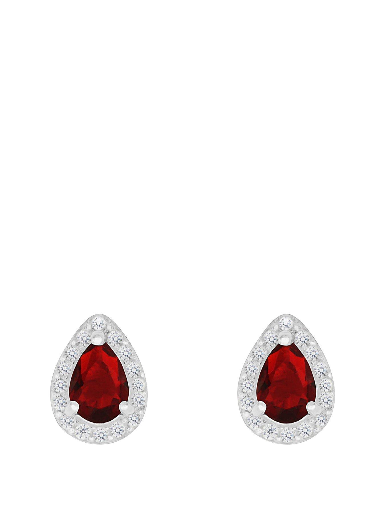 undefined Sterling Silver Red and White Cubic Zirconia Peardrop Stud Earrings