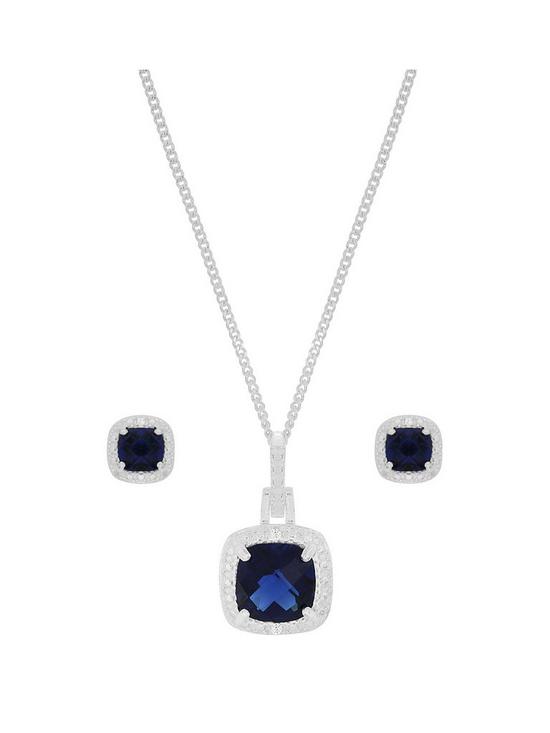 front image of love-gem-sterling-silver-blue-and-white-cubic-zirconianbspcushion-cut-necklace-and-earring-set