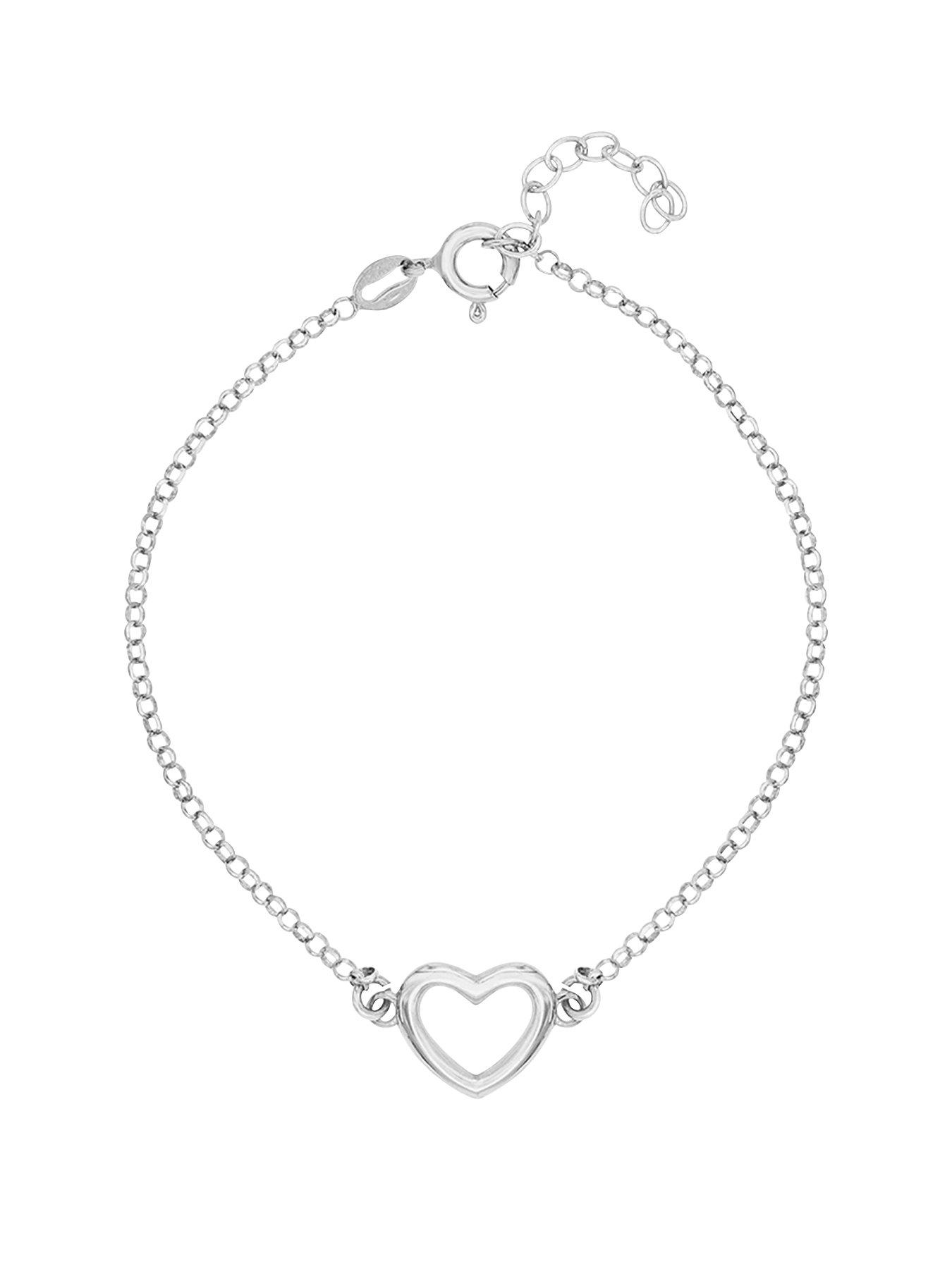 undefined Sterling Silver Plated with Rhodium Open Heart Bracelet