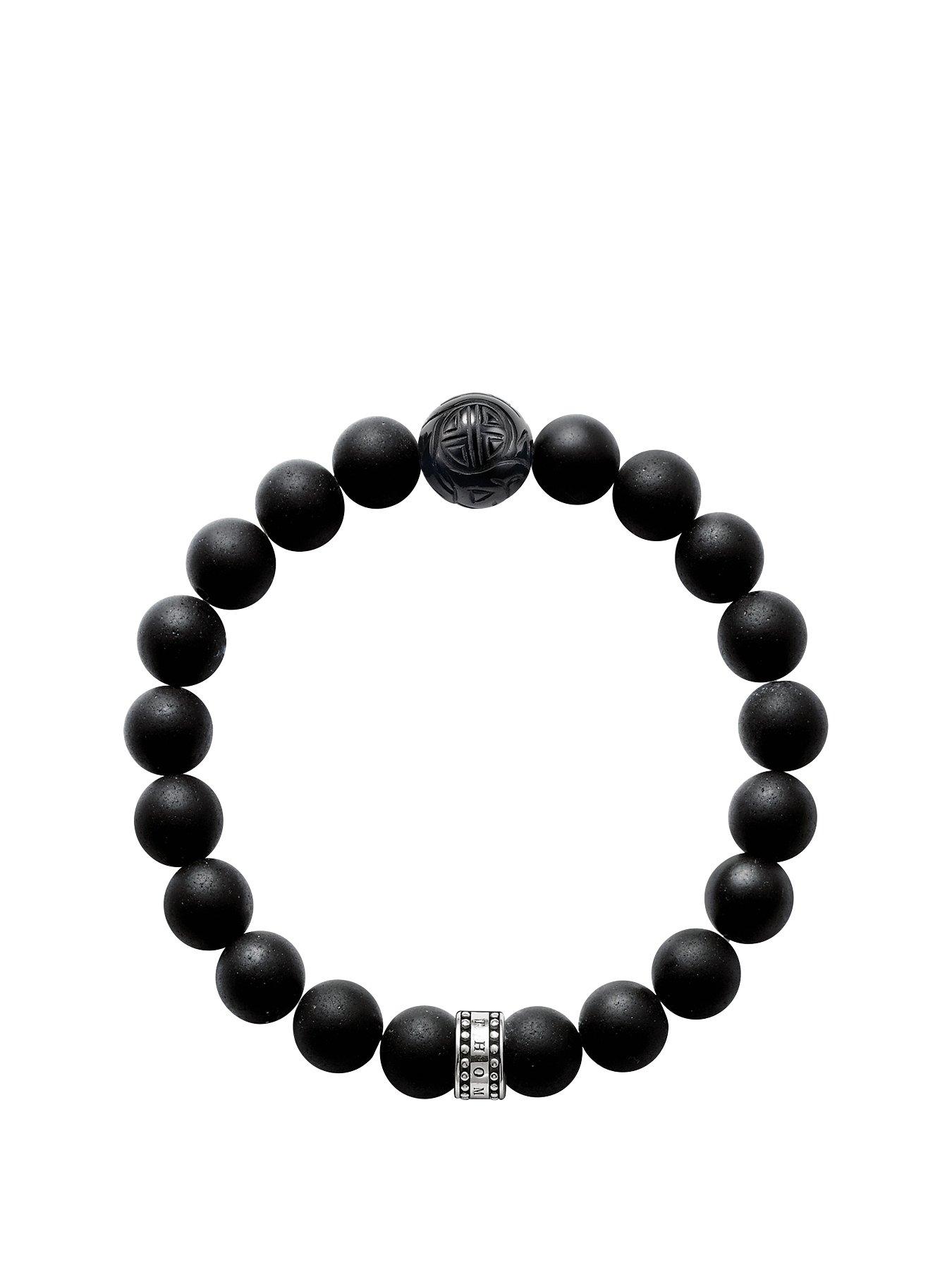 Image 1 of 3 of Thomas Sabo Sterling Silver Obsidian Semi Precious Stretch Bracelet