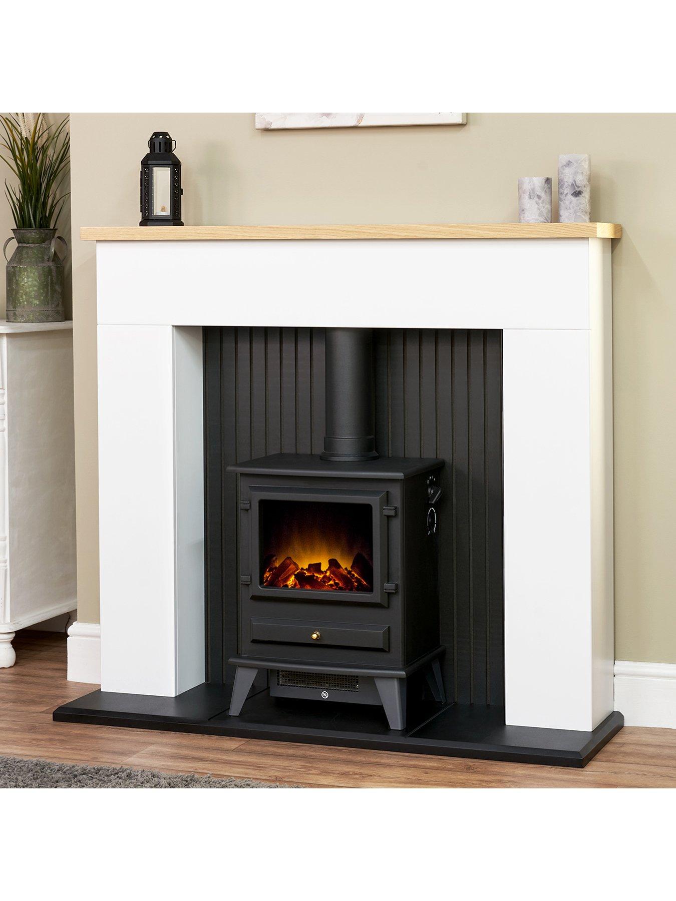 Image 4 of 5 of Adam Fires & Fireplaces Innsbruck White Electric Fireplace Suite With Stove