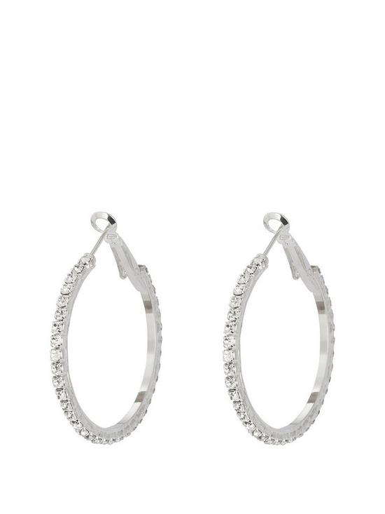 front image of the-love-silver-collection-silver-tone-diamanteacutenbsp35mmnbsphoops