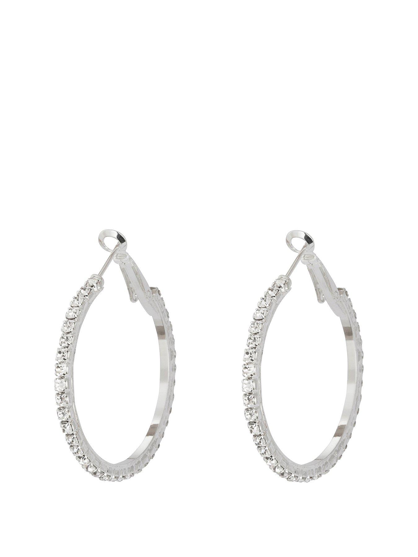 Image 1 of 2 of The Love Collection Silver Tone Diamant&eacute;&nbsp;35mm&nbsp;Hoops