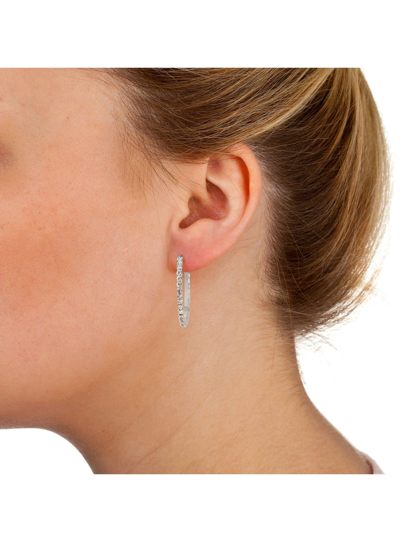 Image 2 of 2 of The Love Collection Silver Tone Diamant&eacute;&nbsp;35mm&nbsp;Hoops