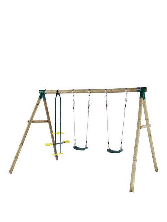 front image of plum-wooden-colobus-swing-set