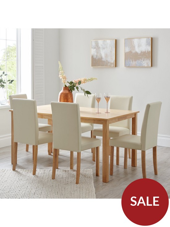 stillFront image of very-home-home-essentials--nbspprimo-150-cm-dining-table-6-faux-leather-chairs