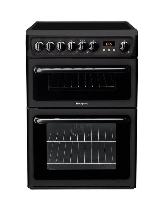 front image of hotpoint-hae60ks-60-cm-ceramic-hob-double-oven-electric-cooker-black