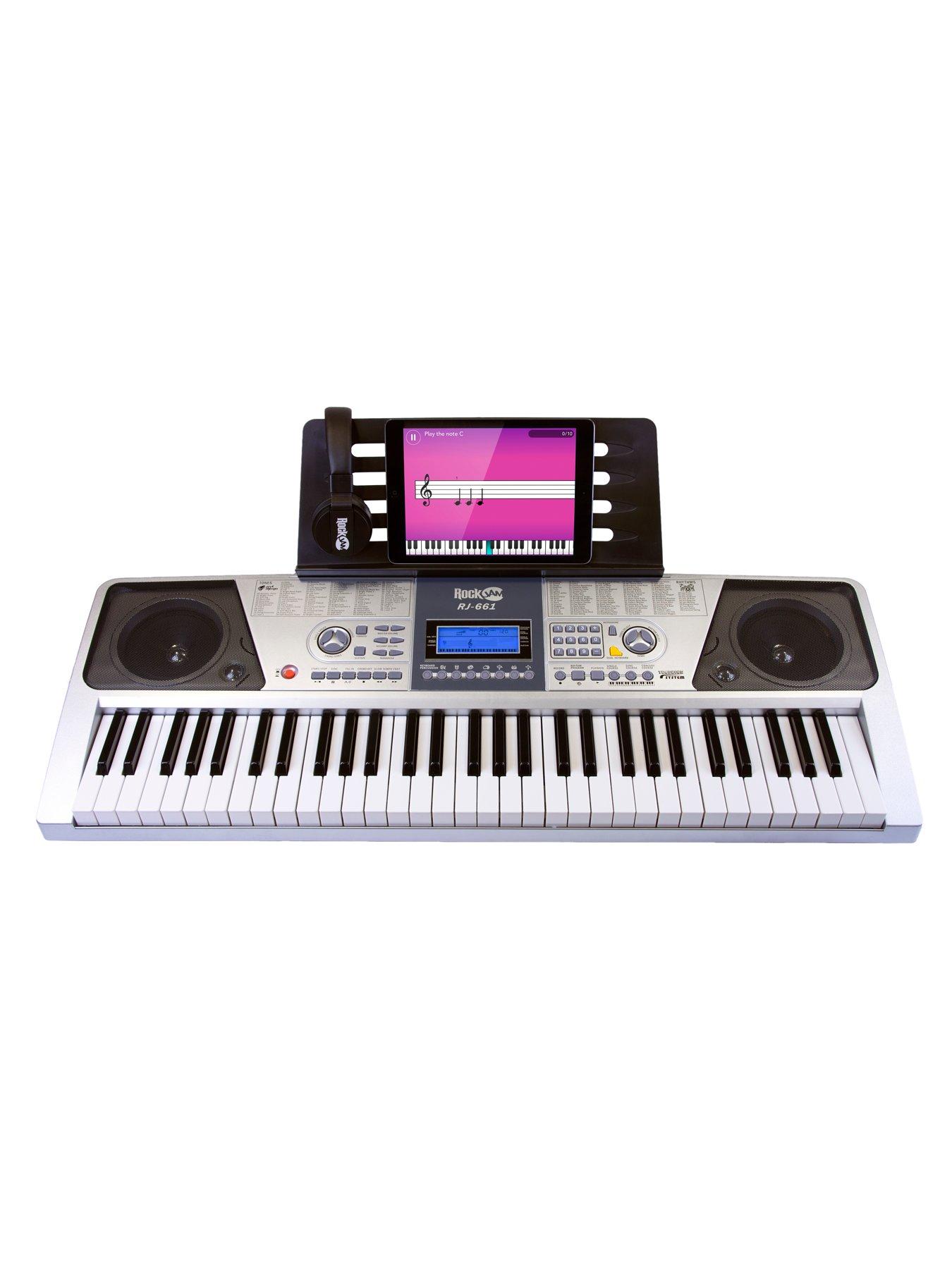 RockJam rockjam 61 key keyboard piano with lcd display kit, keyboard stand,  piano bench, headphones, simply piano app & keynote stick