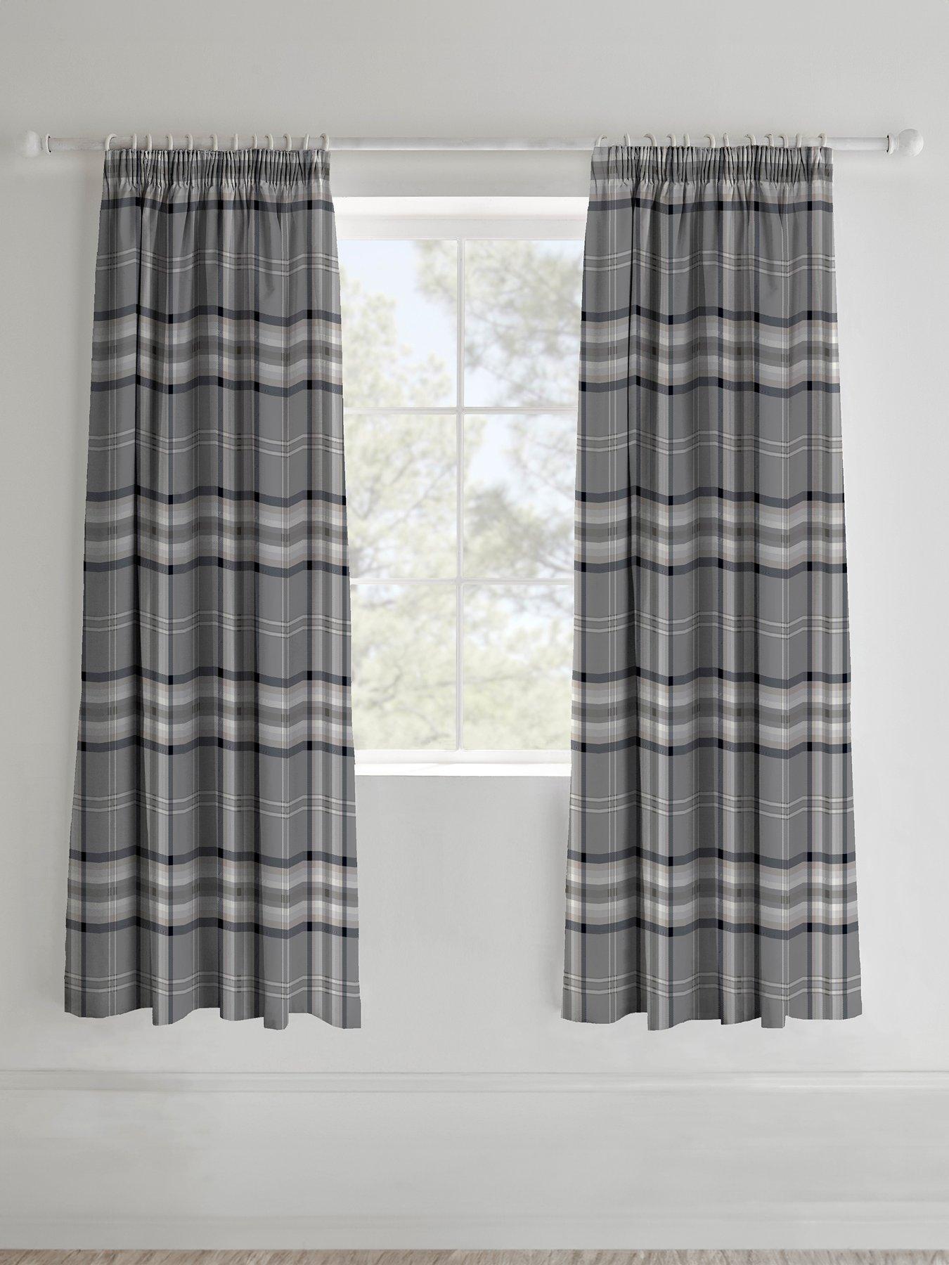 Catherine Lansfield Kelso Check Lined Pencil Pleat Curtains Charcoal
