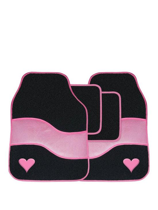 front image of streetwize-accessories-velour-pink-with-heart-motif-car-mat