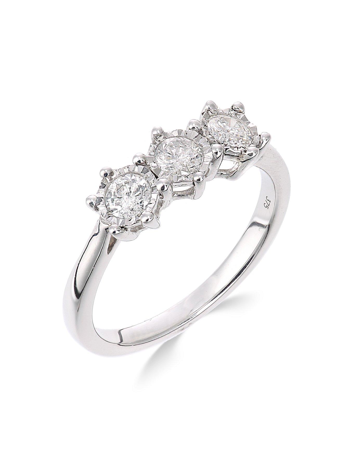 undefined 9ct white gold 50 point diamond trilogy ring