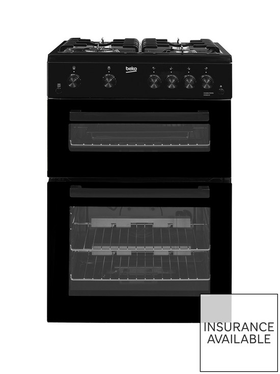 front image of beko-kdg611k-60cm-wide-double-oven-gas-cooker-with-full-width-gas-grill-black