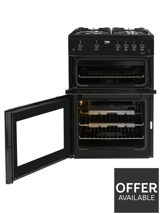 stillFront image of beko-kdg611k-60cm-wide-double-oven-gas-cooker-with-full-width-gas-grill-black