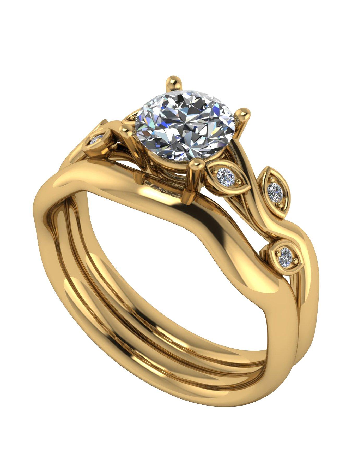 undefined 9ct Gold 1.05ct Total Round Brilliant Centre Vine Bridal Set