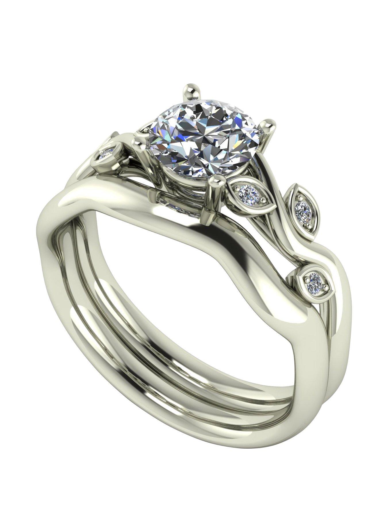 undefined 9ct Gold 1.05ct Total Round Brilliant Centre Vine Bridal Set
