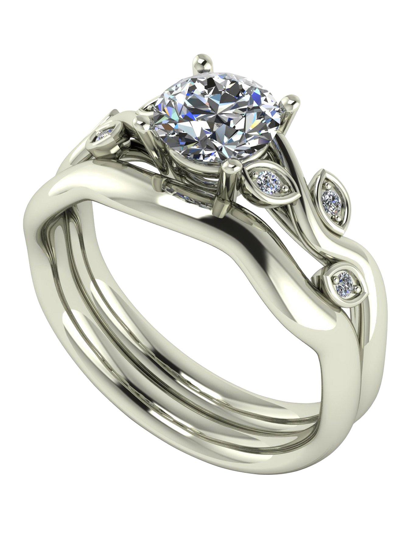 Image 1 of 5 of Moissanite 9ct Gold 1.05ct&nbsp;Total Round Brilliant Centre Vine Bridal Set