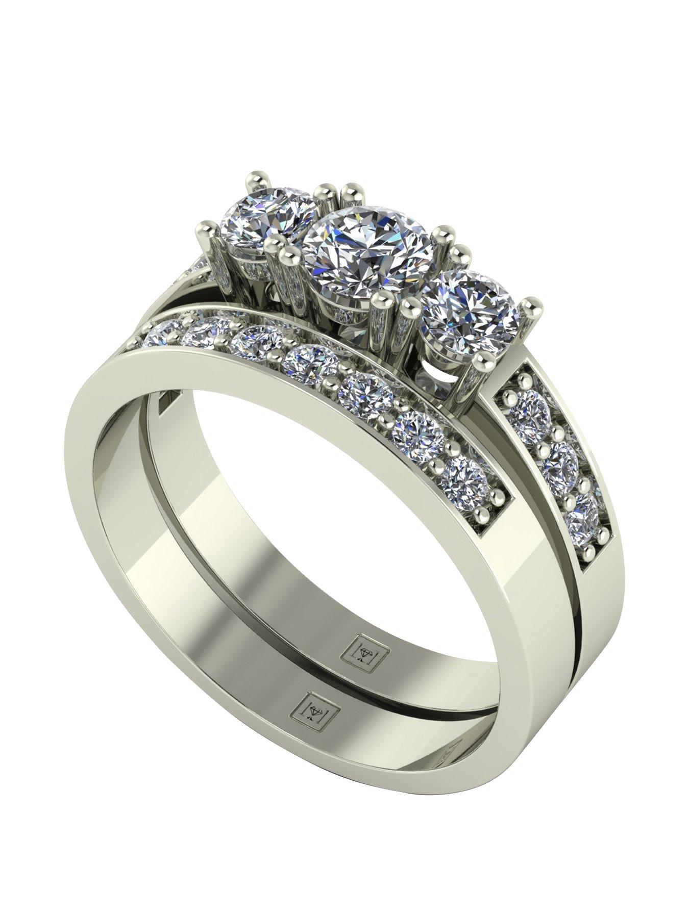 Image 1 of 5 of Moissanite Lady Lynsey 9ct Gold 1ct total Moissanite Trilogy bridal set