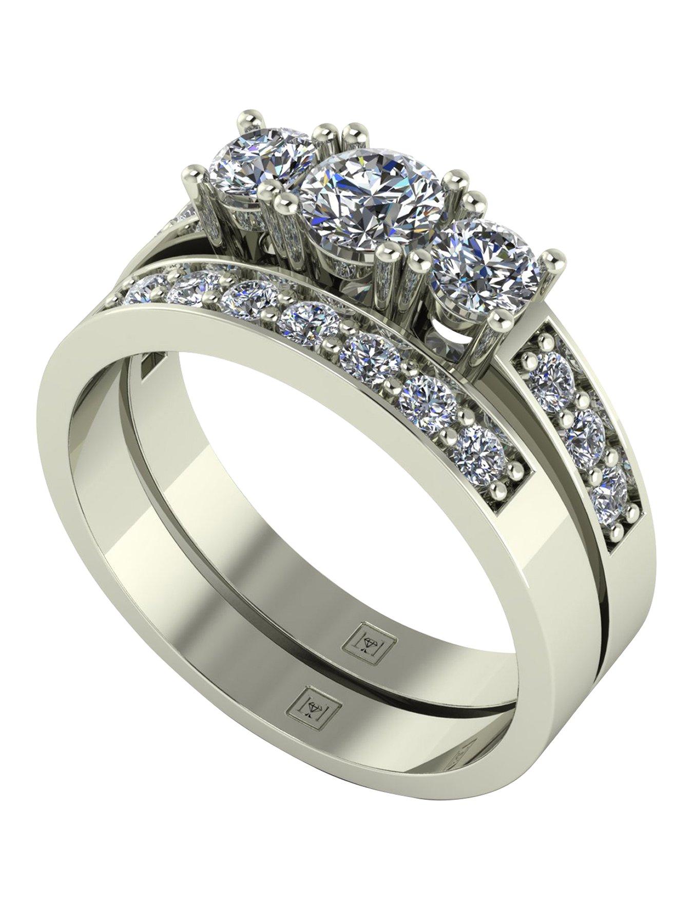 Image 1 of 5 of Moissanite Lady Lynsey 9ct Gold 1ct total Moissanite Trilogy bridal set