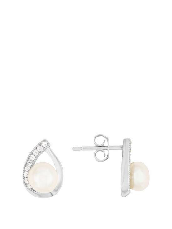 front image of love-pearl-sterling-silver-rhodium-plated-button-freshwater-pearl-cubic-zirconia-pear-shape-stud-earrings