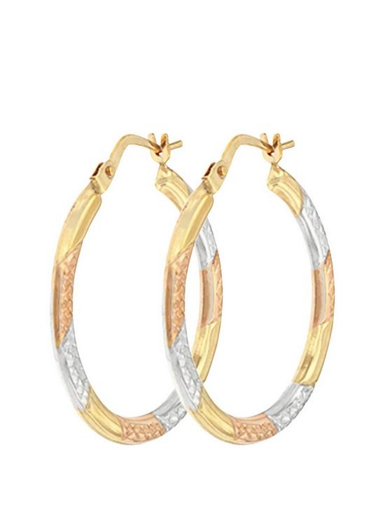 front image of love-gold-bracci-9ct-3-col-diamond-cut-24mm-hoop-creole-earrings