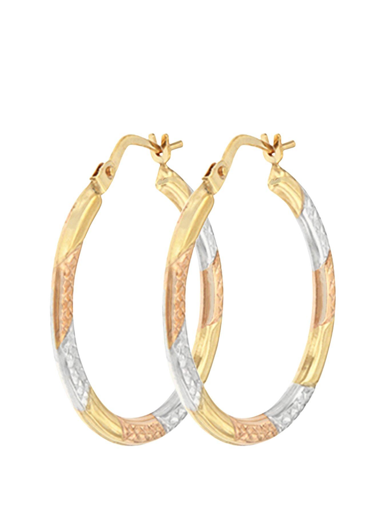 Image 1 of 2 of The Love Collection Bracci 9CT 3 Col Diamond Cut 24mm Hoop Creole Earrings