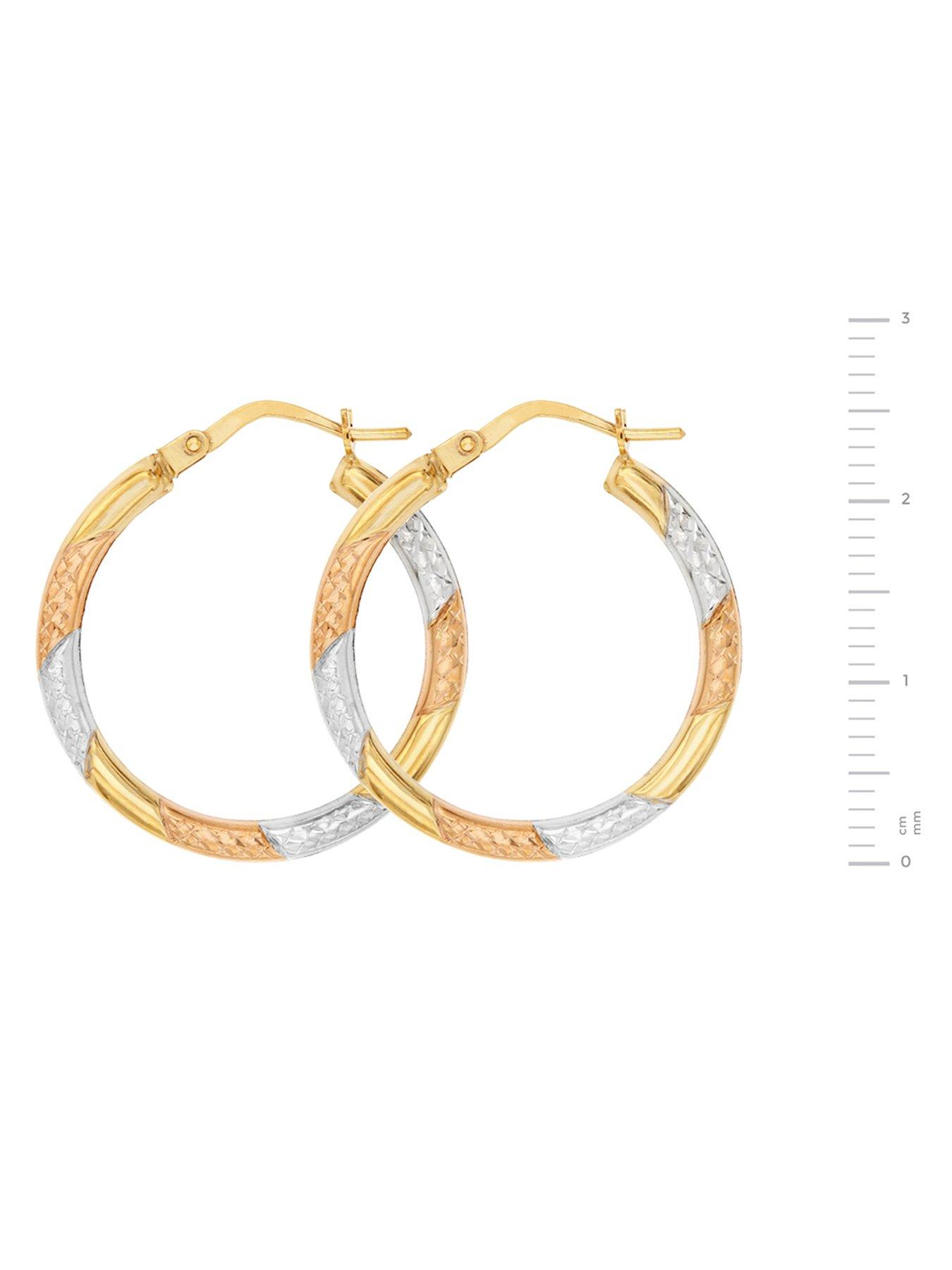 Image 2 of 2 of The Love Collection Bracci 9CT 3 Col Diamond Cut 24mm Hoop Creole Earrings