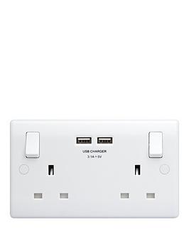 British General British General White Double Switched Socket With X2 Usb  ... Picture