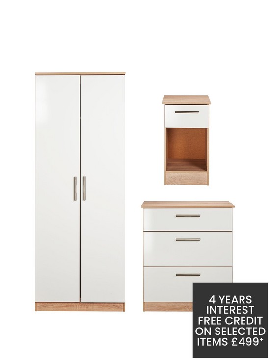front image of swift-montreal-gloss-3-piece-ready-assembled-package-ndash-2-door-wardrobe-3-drawer-chest-and-bedside-table
