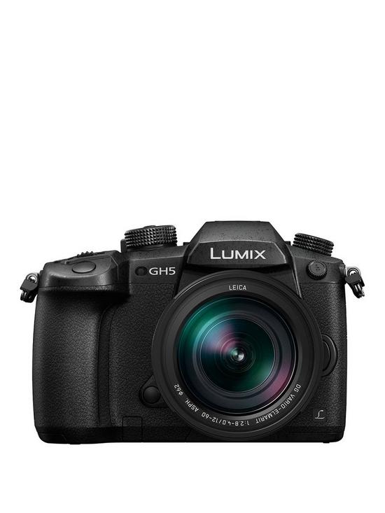 front image of panasonic-dc-gh5leb-k-lumix-compact-system-mirrorless-camera-with-12-60mm-leica-lens-black