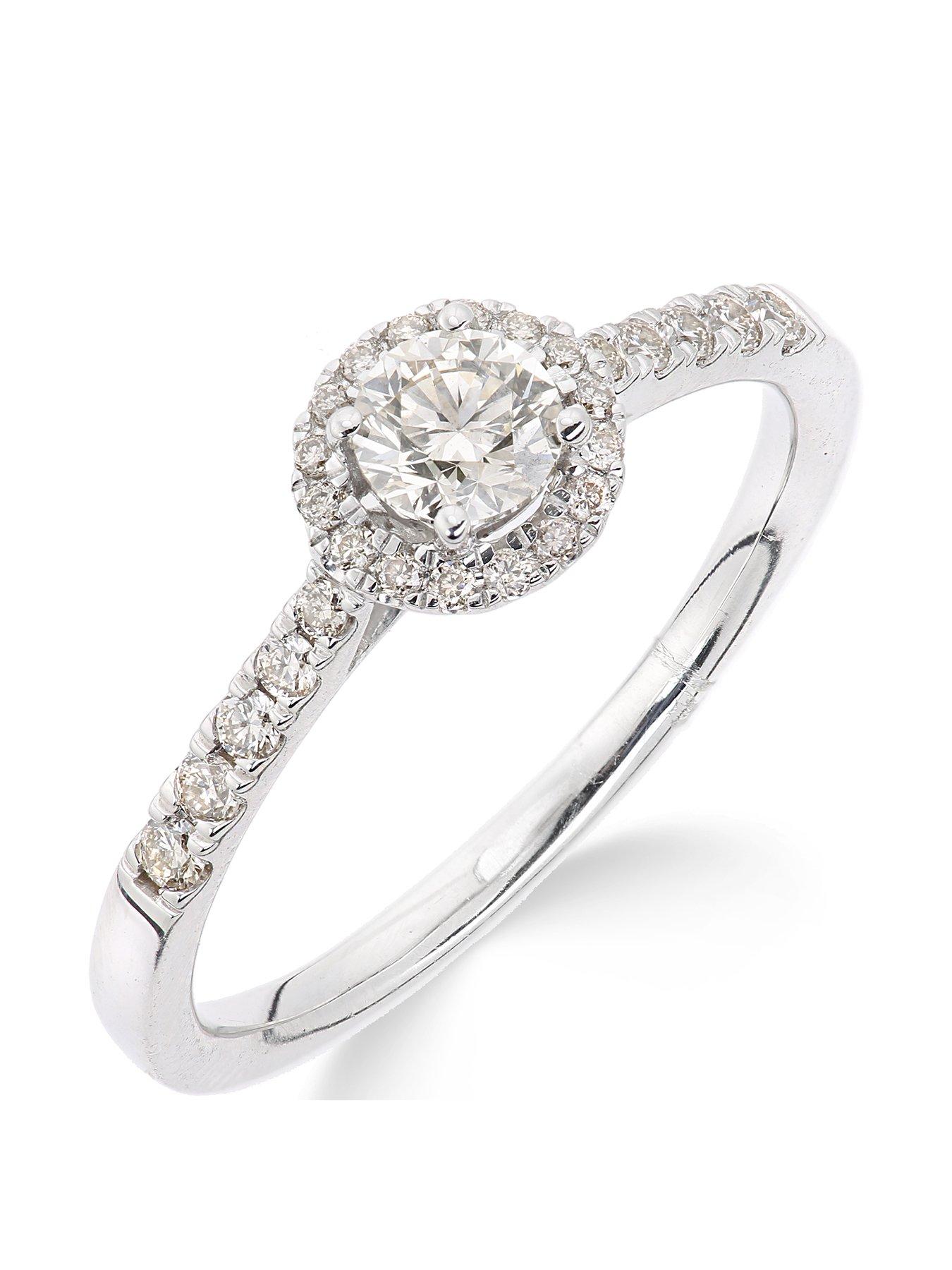 Love DIAMOND 9ct Gold 50 Points Total Diamond Halo Ring
