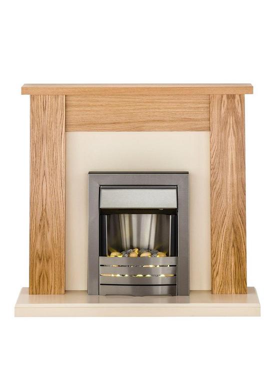 front image of adam-fires-fireplaces-new-england-fireplace-suite-in-oak-and-cream-with-helios-electric-fire-in-brushed-steel