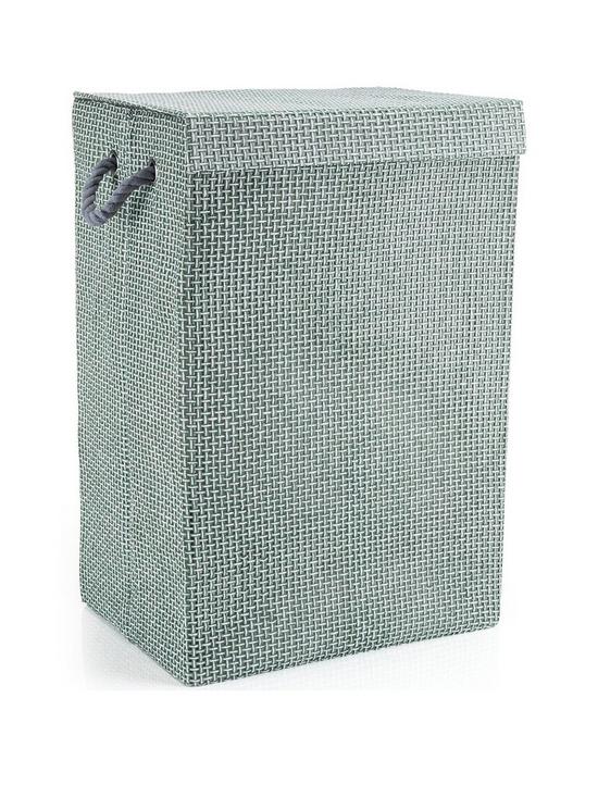 front image of minky-laundry-hamperbasket-grey-check-in-canvas