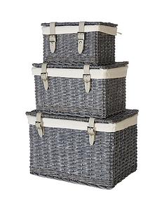 Living Room Storage Bo Home Garden Www Split Willow Set 3 Leather Strap Storage Trunks