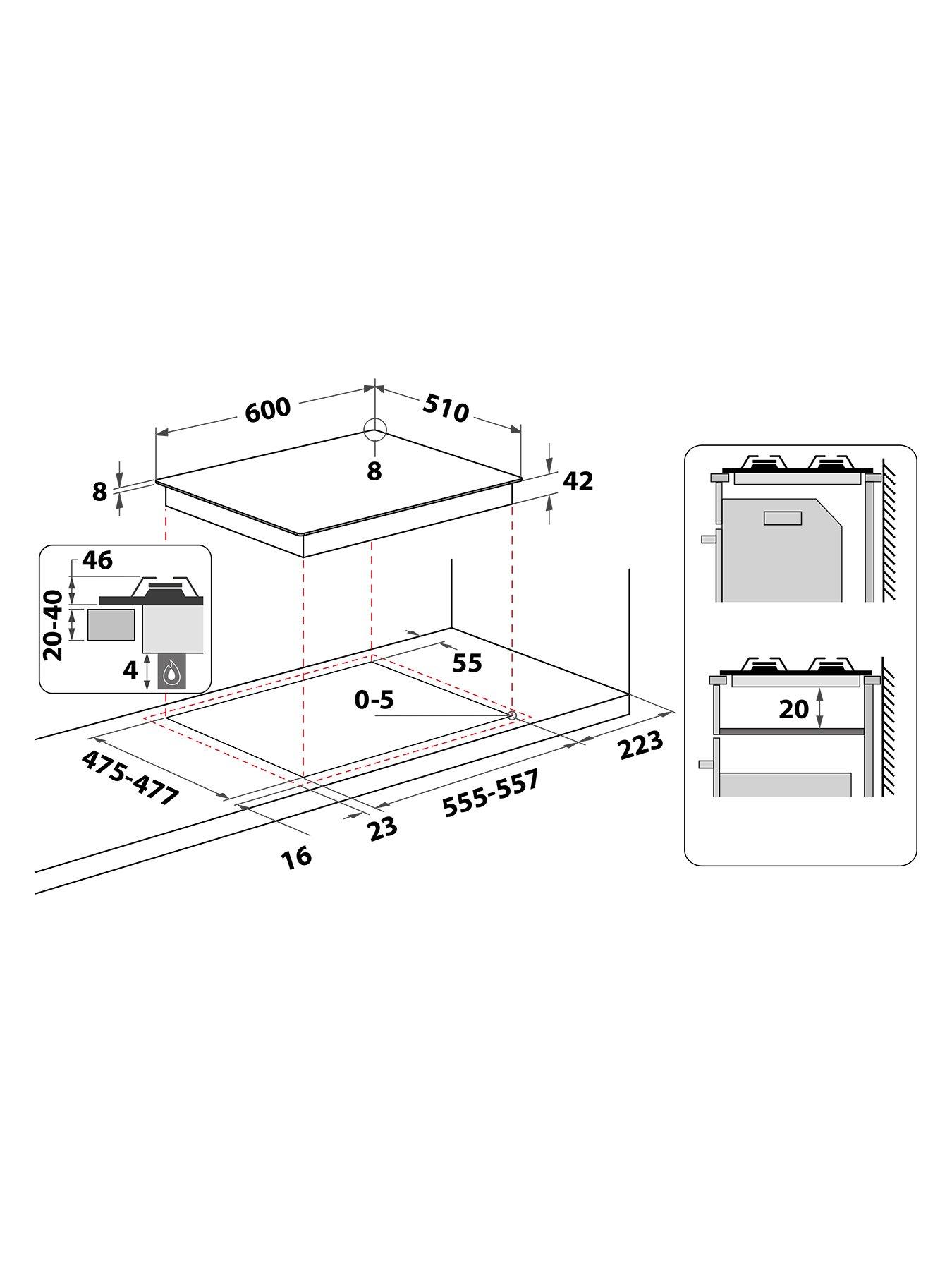 Image 7 of 8 of Hotpoint FTGHG641D/H(BK) 60cm Built-In Gas Hob with FSD&nbsp;- Black
