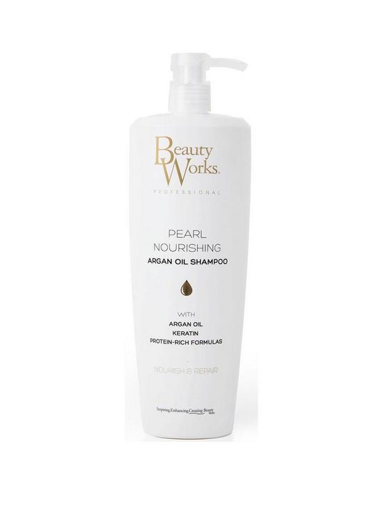 front image of beauty-works-pearl-nourshing-argan-oil-shampoo-1-litre