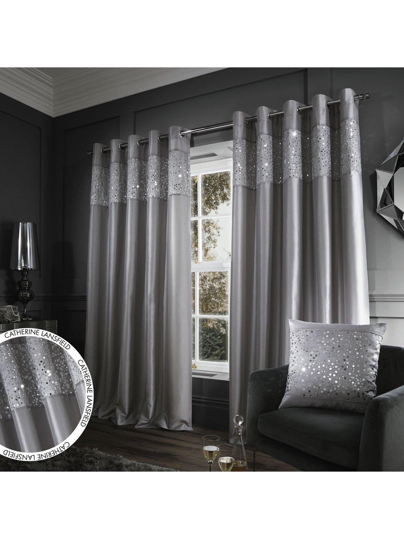 Catherine Lansfield Crushed Velvet Eyelet Lined Curtains