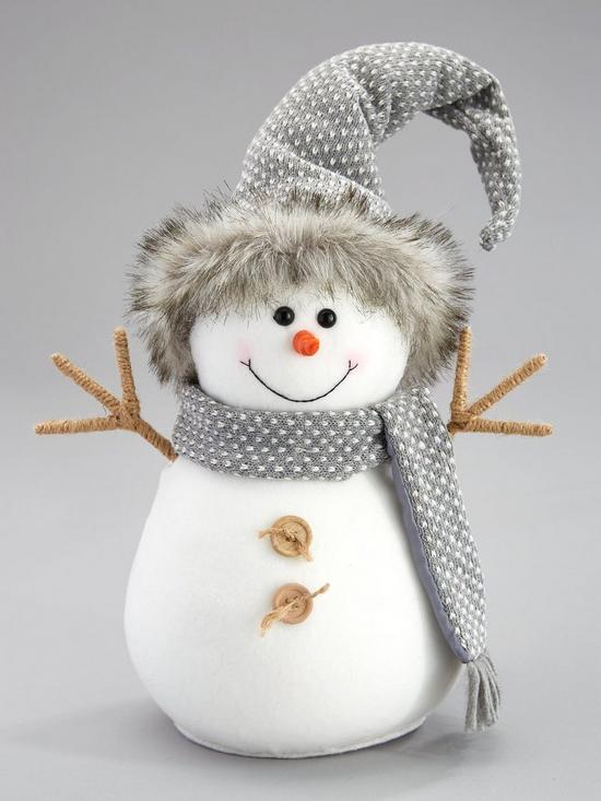 stillFront image of 30cmnbspgrey-plush-snowman-christmas-decoration
