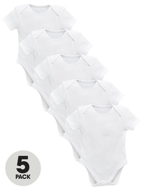 front image of everyday-baby-unisex-5-pack-short-sleeve-bodysuits-white
