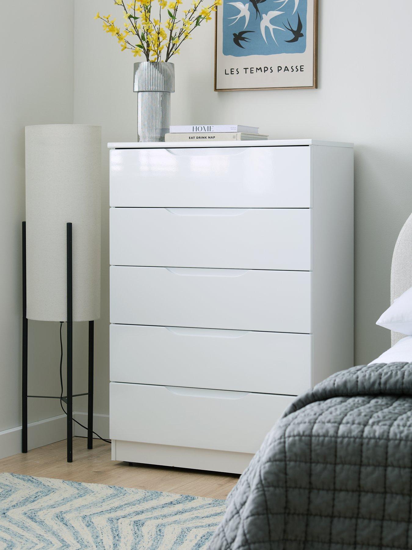 Image 1 of 5 of One Call Monaco Ready Assembled High Gloss 5 Drawer Chest&nbsp;- Express Delivery available