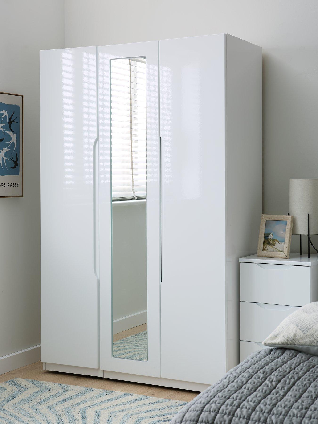 One Call Monaco Part Assembled High Gloss 3 Door Mirrored Wardrobe - Express Delivery available