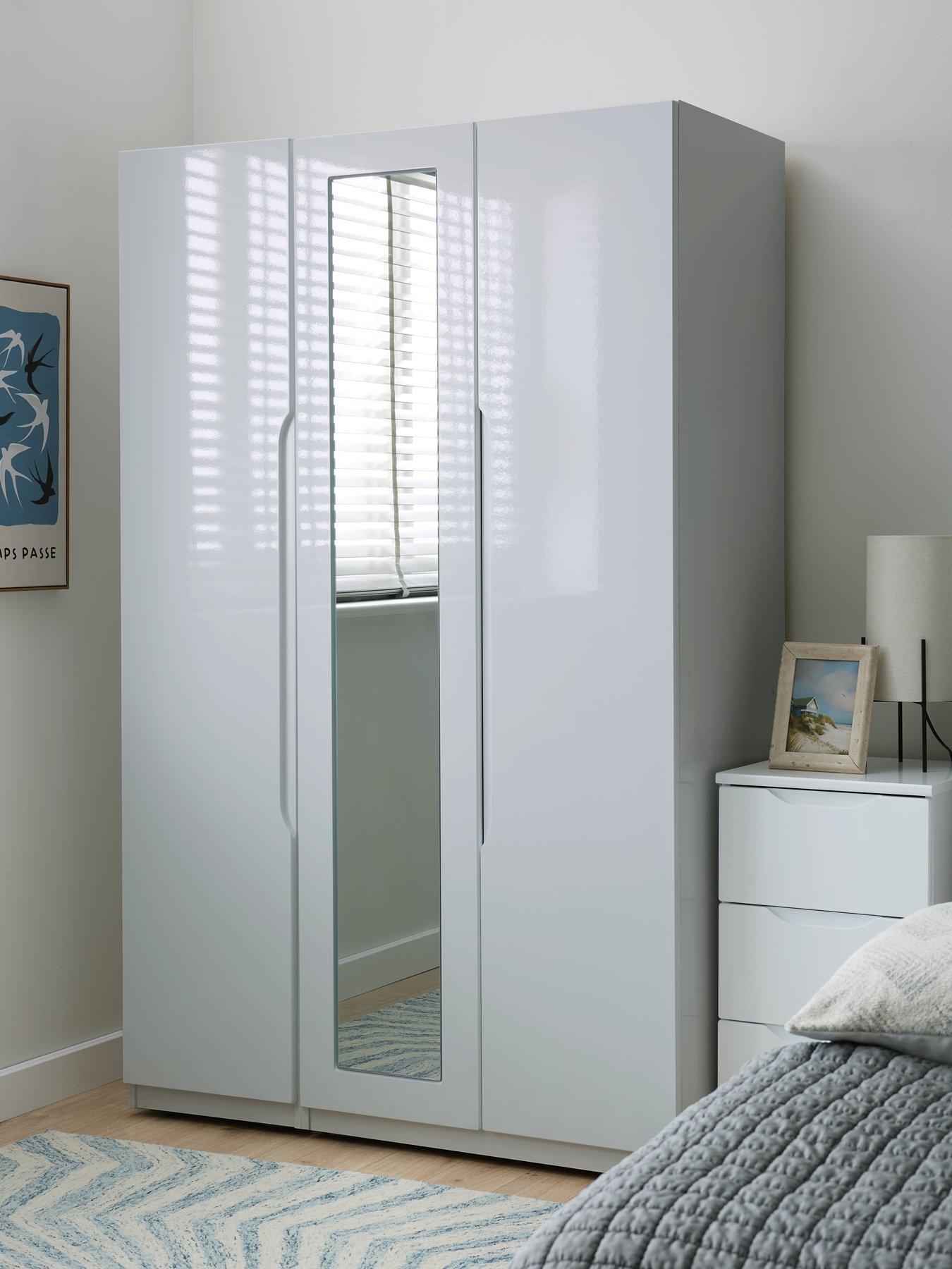 One Call Monaco Part Assembled High Gloss 3 Door Mirrored Wardrobe - Express Delivery available