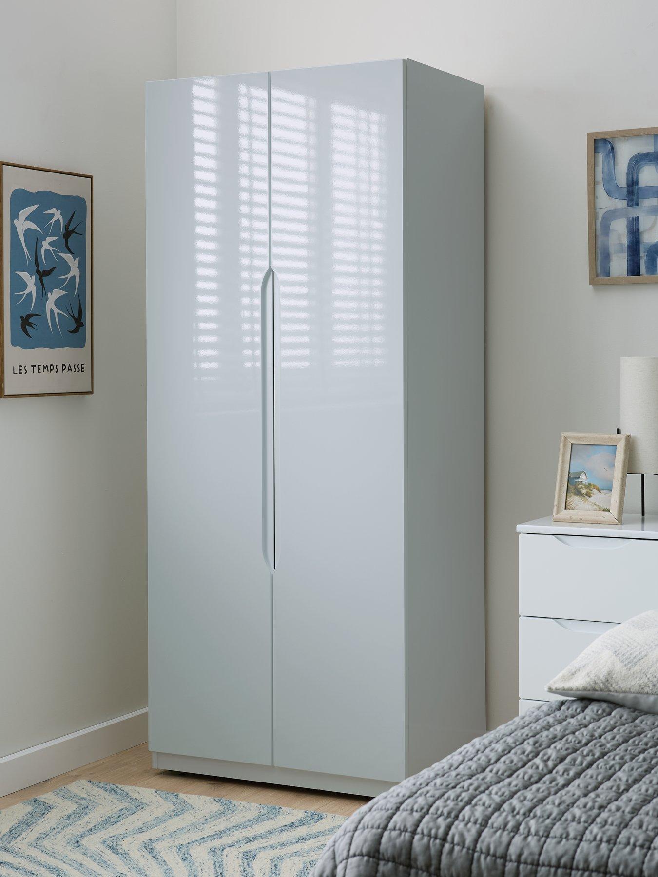 One Call Monaco Ready Assembled High Gloss 2 Door Wardrobe - Express Delivery available