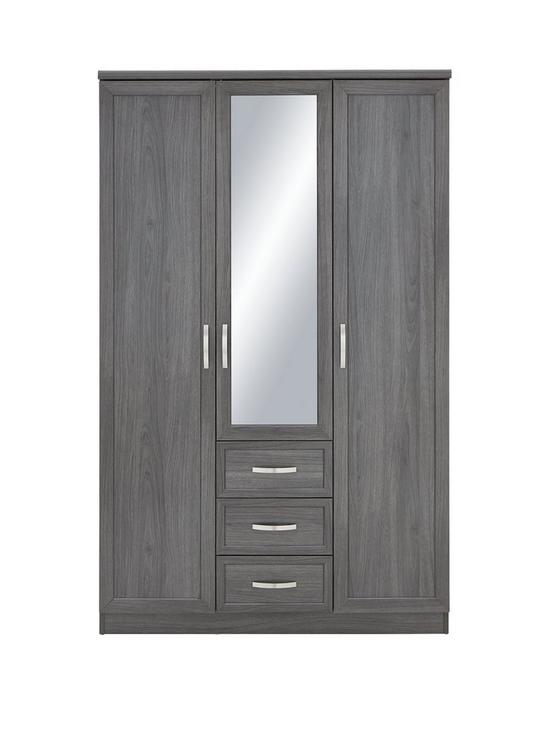 front image of camberley-3-door-3-drawer-mirrored-wardrobe