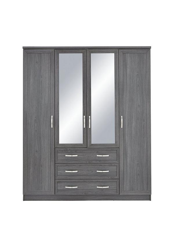 Camberley 4 Door 3 Drawer Mirrored, Dark Grey Mirrored Wardrobe