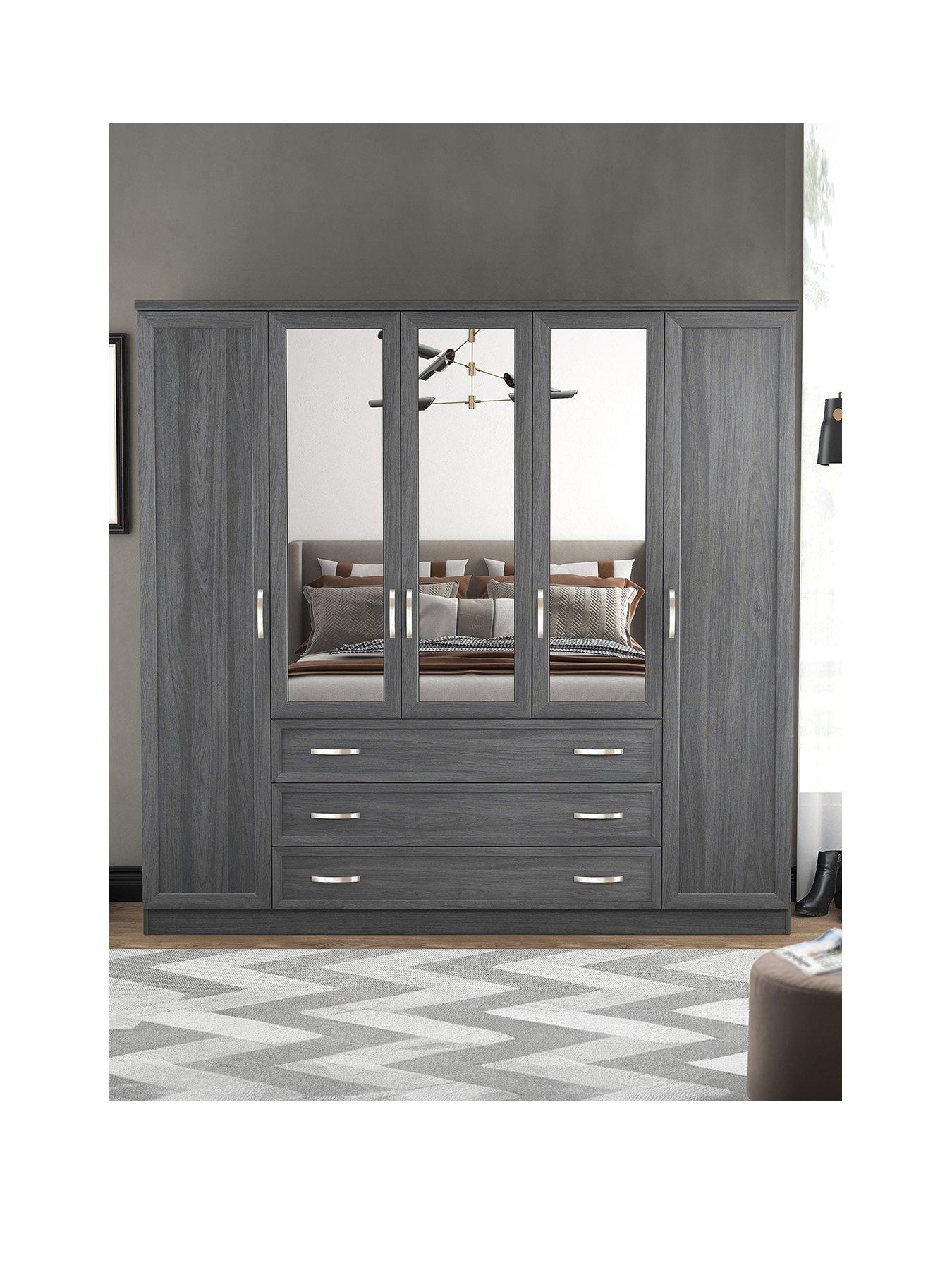  image of very-home-camberley-5-doornbsp3-drawer-mirrored-wardrobe