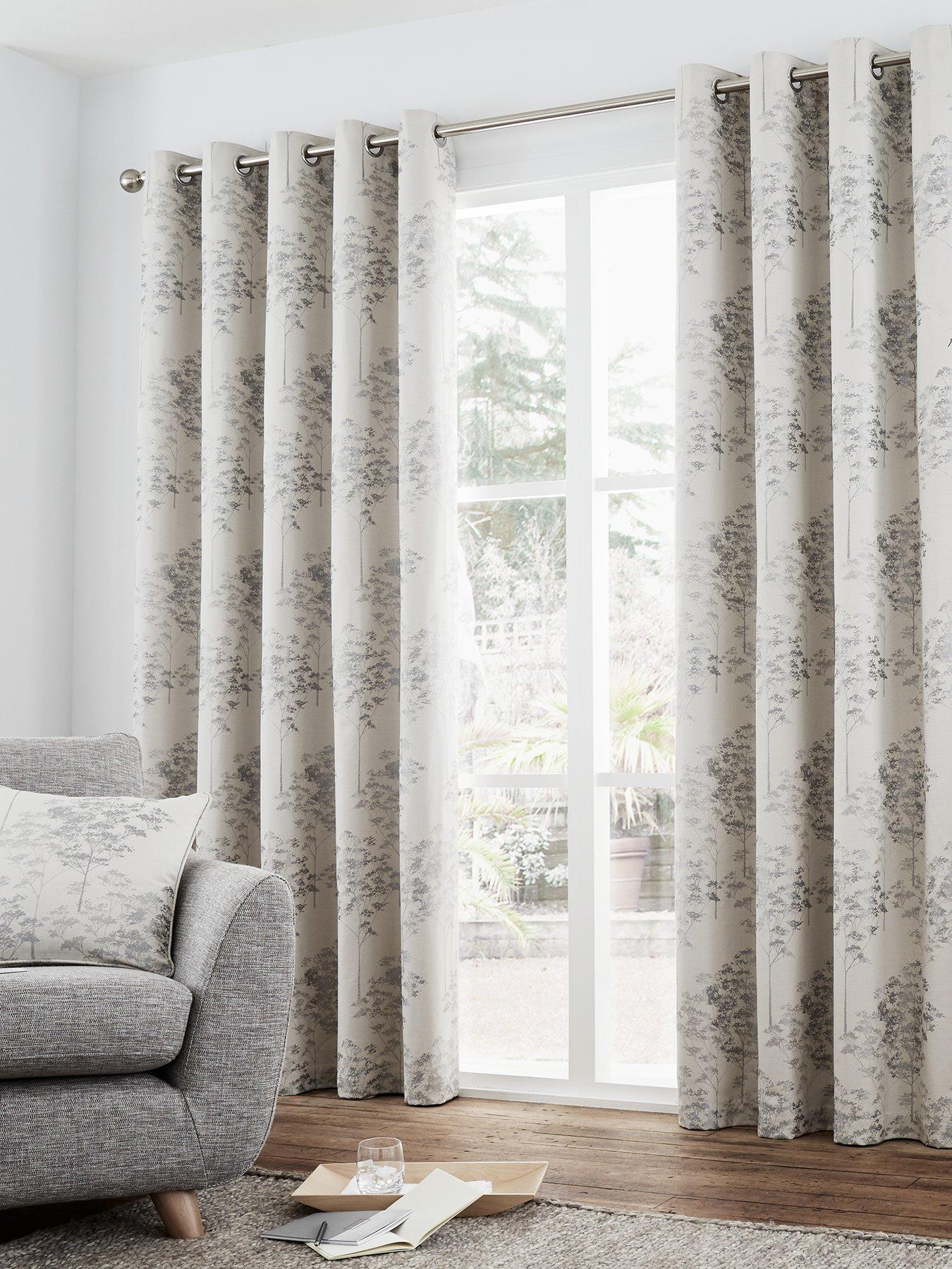 Catherine Lansfield Melville Woven Texture Ready Made Eyelet Curtains in  Grey, Cheap UK Delivery