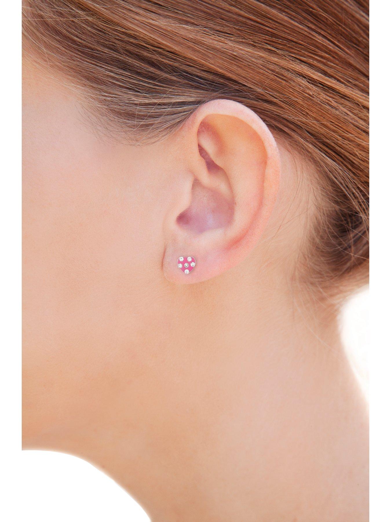 Image 3 of 6 of The Love Collection Sterling Silver Ball, Heart and Star Crystal Stud Childrens Set of 3 Earrings