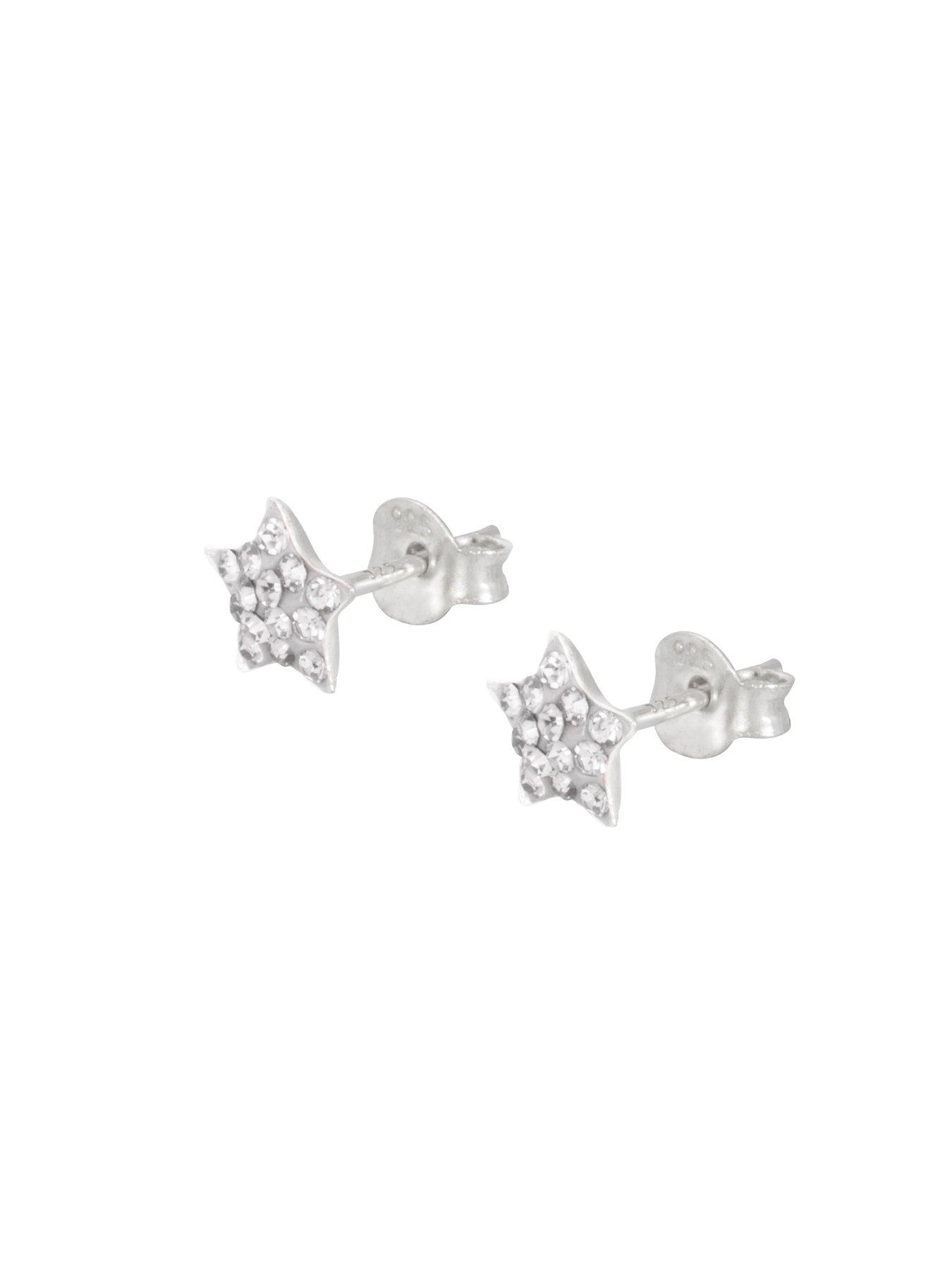 Image 5 of 6 of The Love Collection Sterling Silver Ball, Heart and Star Crystal Stud Childrens Set of 3 Earrings