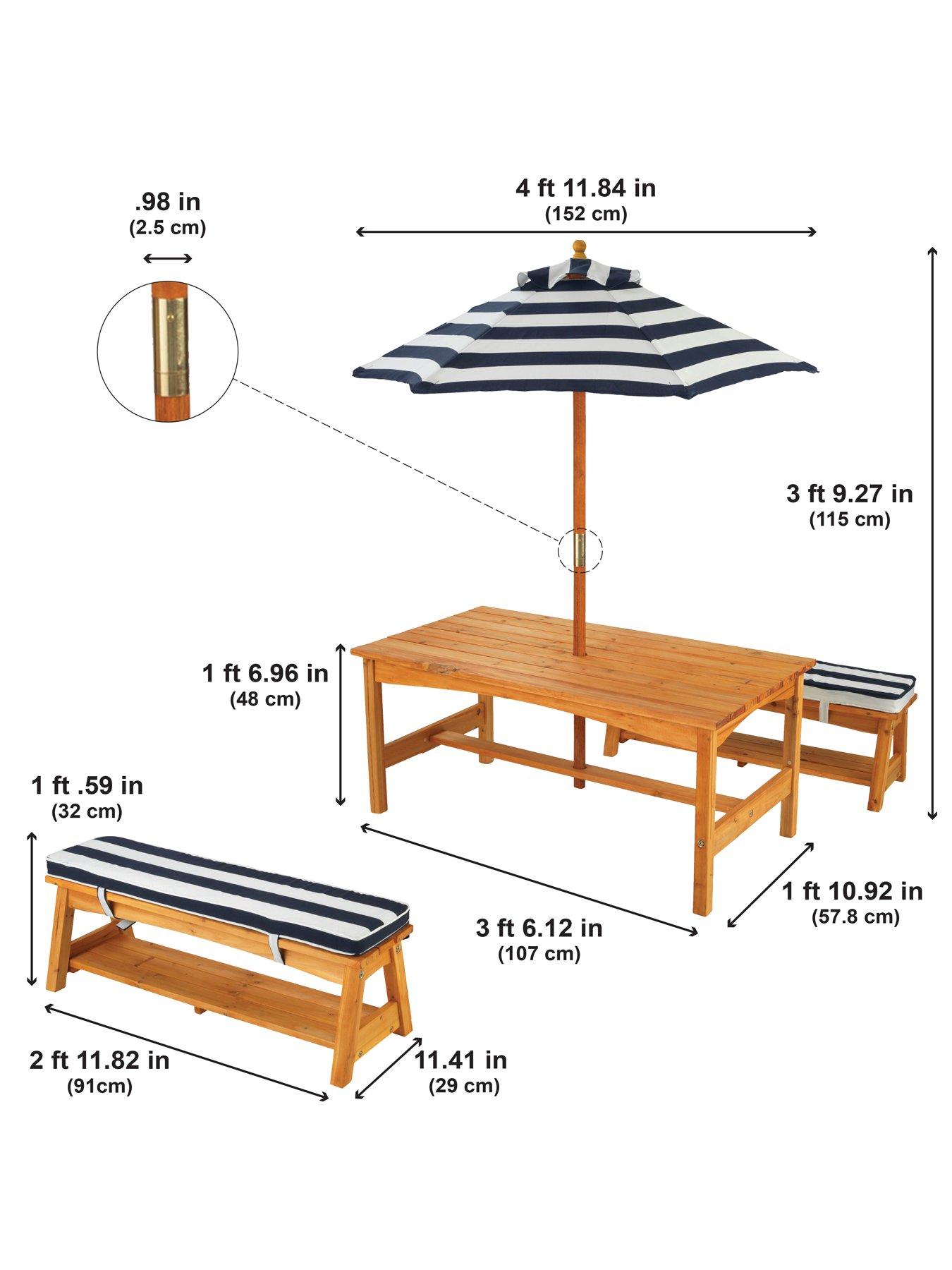 Kidkraft outdoor table & bench clearance set with cushions & umbrella