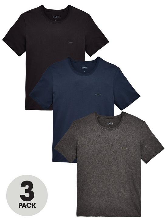 front image of boss-3-pack-of-bodywear-core-t-shirts-navyblackcharcoal
